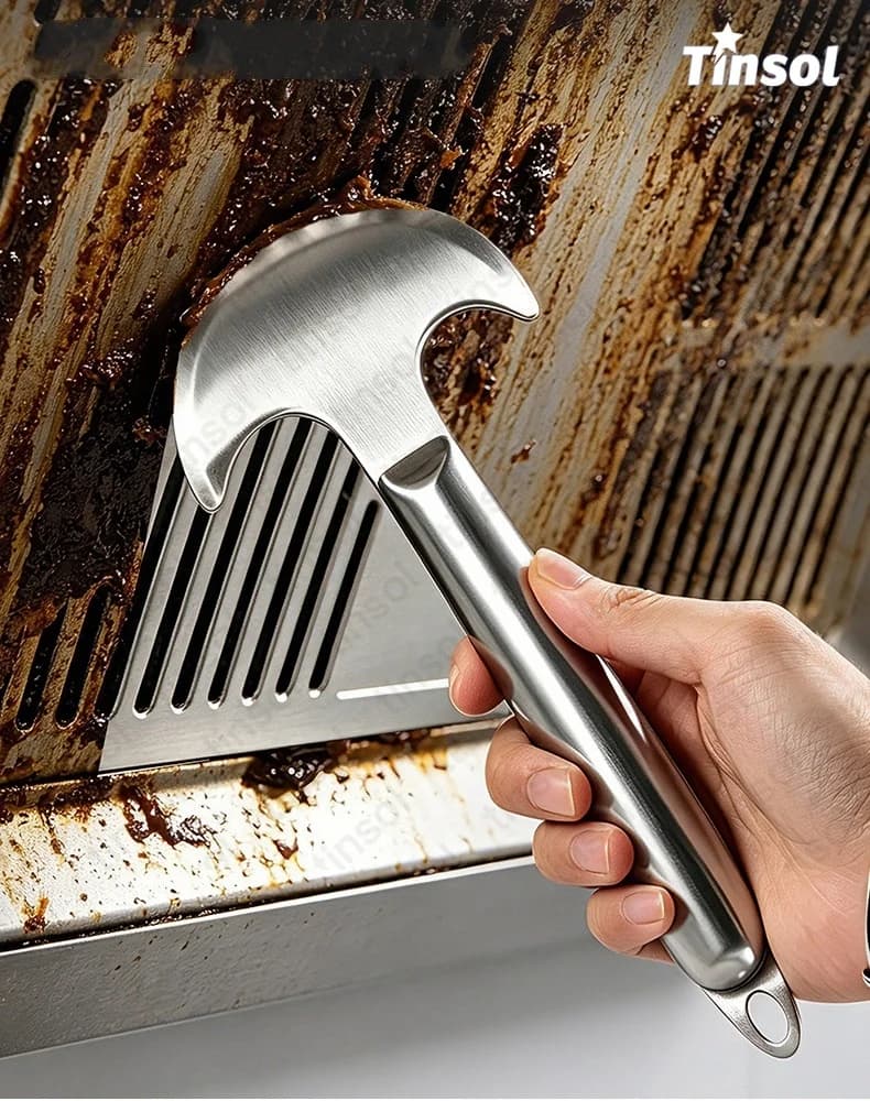 Spatola Multiuso Professionale per Pulizia Cucina, Raschietto in Acciaio Inox a Forma di Arco per Rimuovere Sporco, Macchie d'Olio e Ceneri dal Fondo delle Pentole