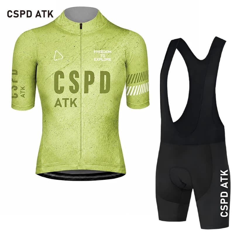 Set da Ciclismo CSPD ATK per Uomo, Estivo, ad Asciugatura Rapida, Maglia in Fibra di Poliestere, Pantaloncini con Imbottitura in Spugna