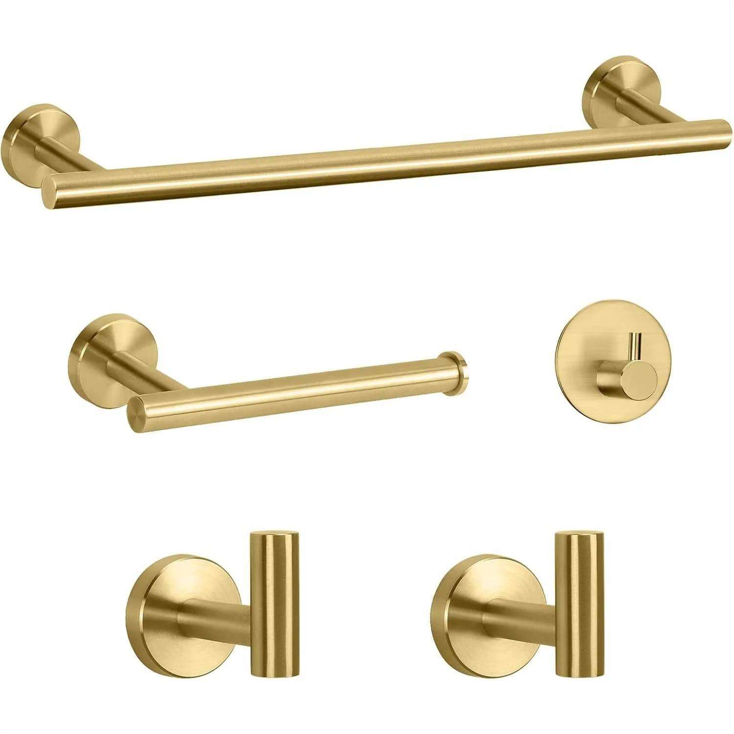 Set di Accessori per Bagno in Acciaio Inox SUS 304, Portasciugamani da 16 Pollici con Portarotolo e Ganci, Finitura Oro Spazzolato, 5 Pezzi