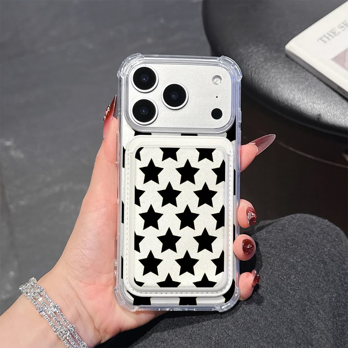 Custodia per telefono Solid Star Grid per iPhone 17 16 15 14 13 Pro Max Plus con tasca portafoglio, trasparente in morbido TPU, compatibile con custodie magnetiche