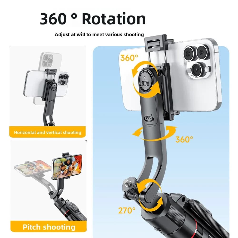 Treppiede stabilizzatore cardanico pop-up automatico 360 ° Supporto per treppiede per selfie con rimbalzo per tracciamento del viso con rotazione, supporto per treppiede per telefono remoto universale