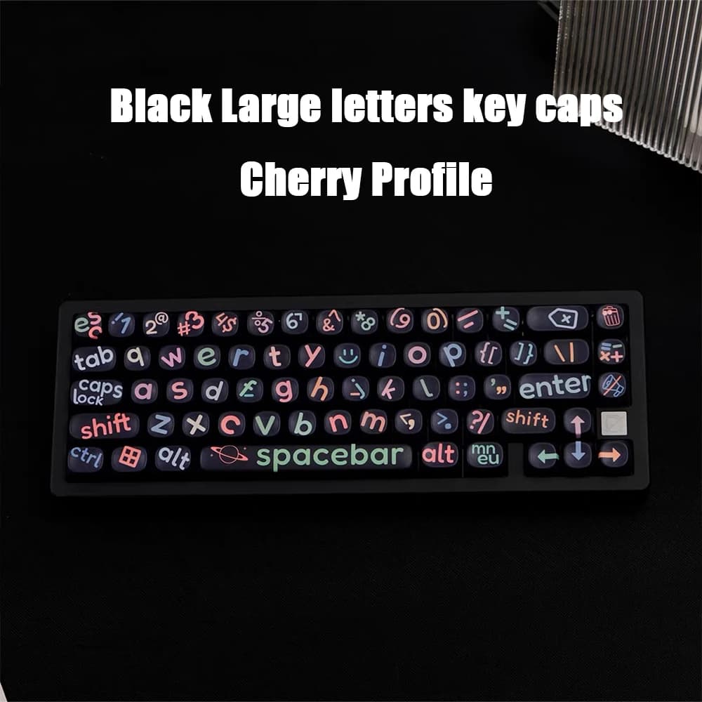 Copritasti neri con lettere grandi Copritasti con profilo Cherry Copritasti PBT a sublimazione per tastiera meccanica Personalizza copritasti personalizzati