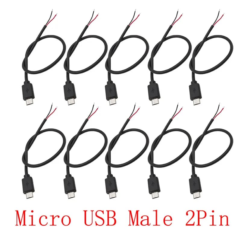 10 Pz/Lot Black DC 5V Micro USB 2 Spilles Open-end Nude Spine Power Supply Cable Micro USB Connector Charging Spine Repair FAI FROM TE