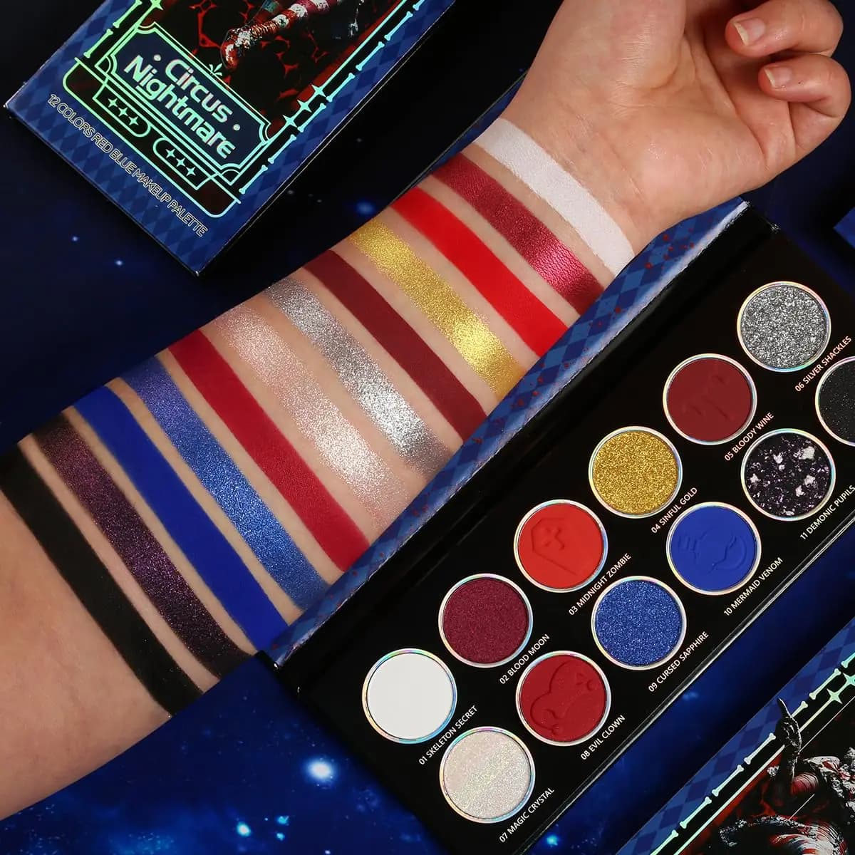 DE'LANCI 12 colors color palette of high-colored powdered glittering metallic gothic smoked shadow fine flash makeup for long-lasting eyes