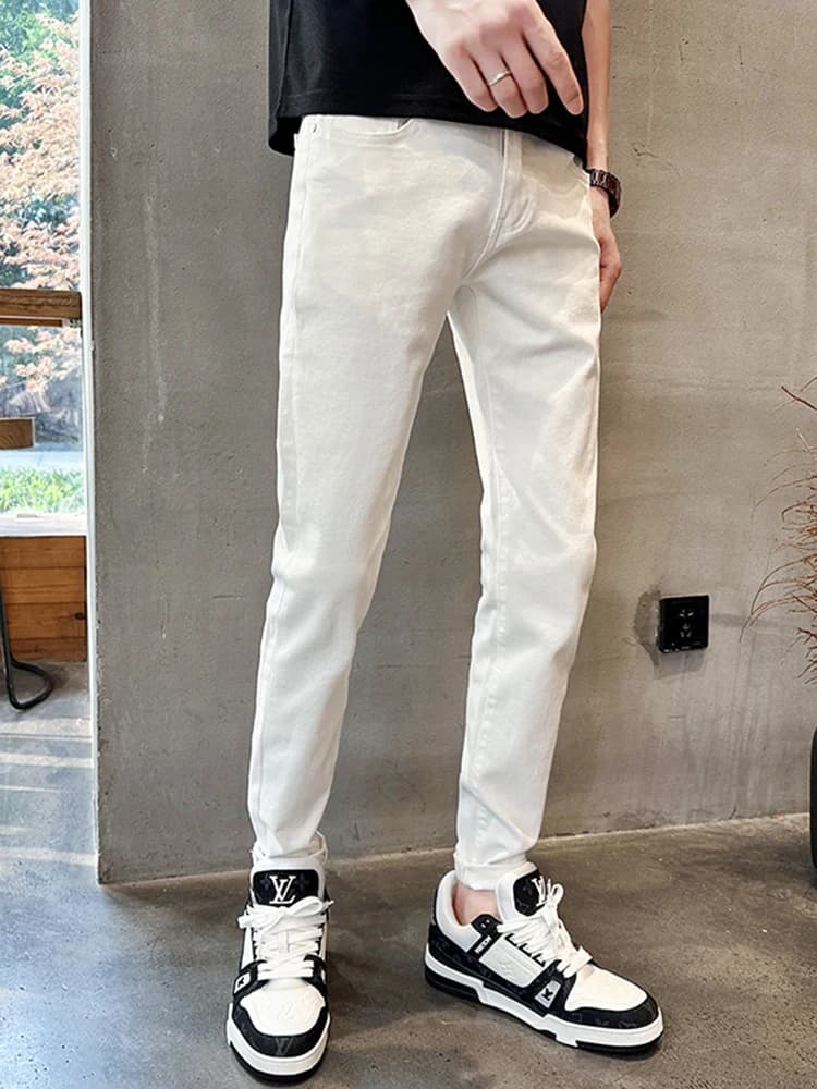 Elastic White Jeans Men's Autumn Thin Fashion Brand Slimming Nine-Piece Pants Handsome High-End Slim Fit Casual Pants