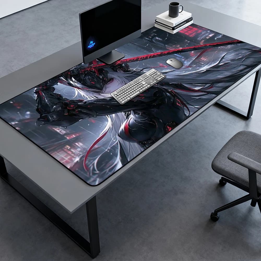 Cyberpunk Mouse Pad Extra Pc Large Gaming Desk Mat Gothic 140x60 Dark Black Red Mousepad Anime Futuristic Accessories 1200x600