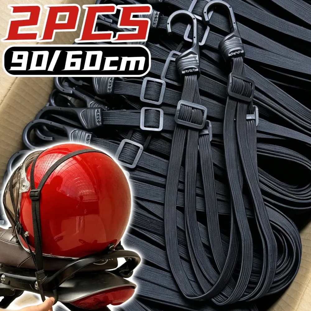 Universal Belt for Helmet, High Strength Baggage Corda, Elastic Belt Retractable for Motorcycles, Scooters and Bicycles, Black