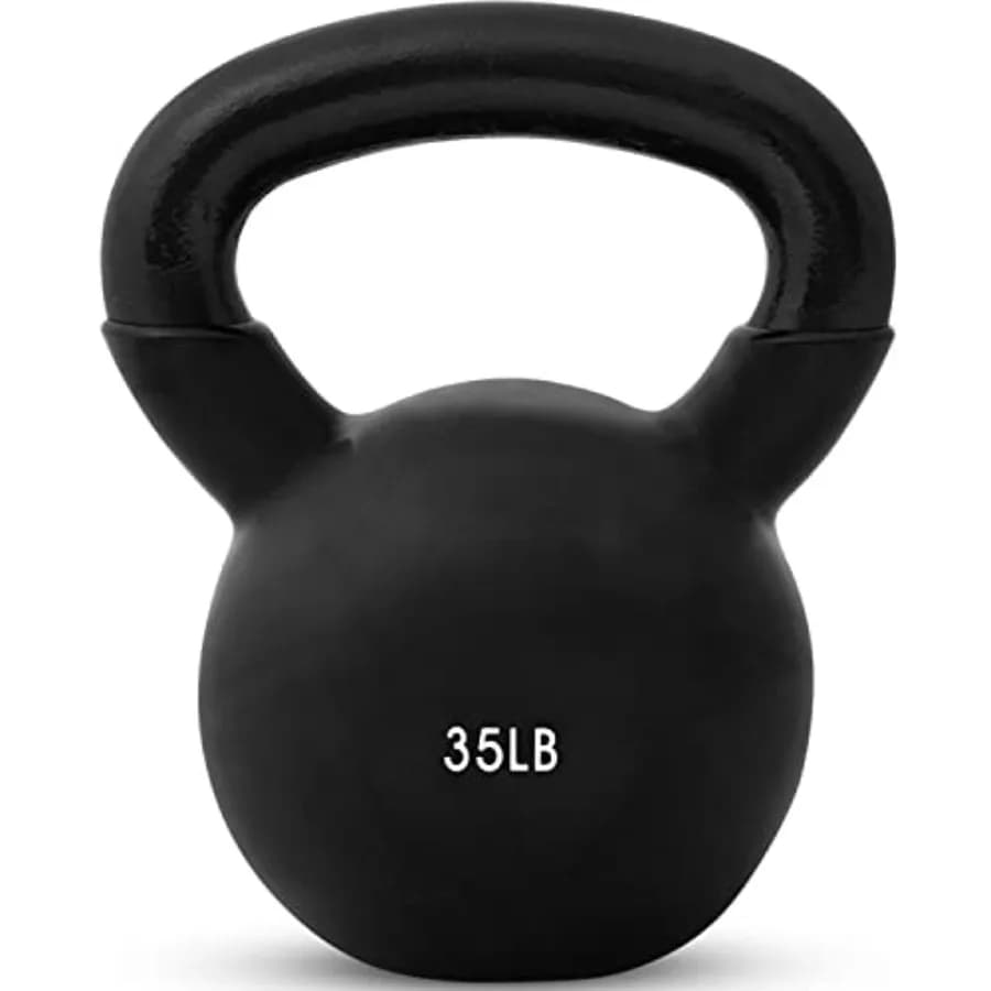 Kettlebell in iron covered in vinyl for domestic use, durable black coating, available from 10 to 30 pounds.