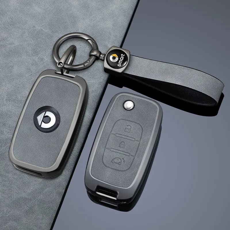 Custodia Protettiva in Lega di Zinco e Pelle per Chiave Auto Mercedes Benz Smart Fortwo 453 Forfour 2015 2016 2017 CWTWB1