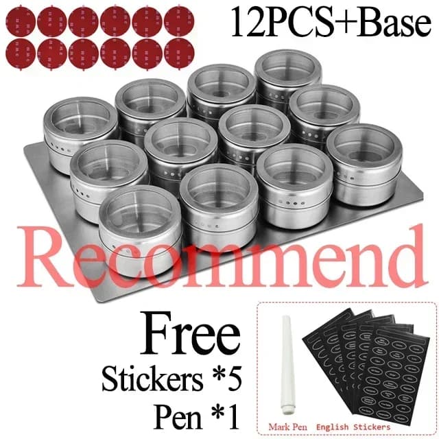 Barattoli di spezie magnetici con rack a parete Barattoli di spezie in acciaio inossidabile 304 Contenitori per condimenti per pepe Strumenti Set di etichette lavabili