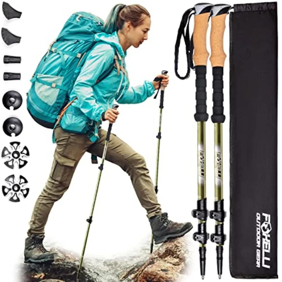 Bastoncini da Trekking in Fibra di Carbonio Leggeri e Pieghevoli con Impugnature in Sughero, Chiusure Rapide e Accessori per Tutti i Terreni A
