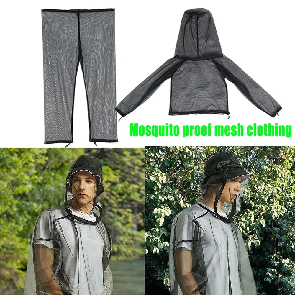 Outdoor Mosquito Repellent Suit Insect Proof Jacket Mesh Hooded Suit Fishing Camping Jacket Bug Net Shirt Pants Full Body