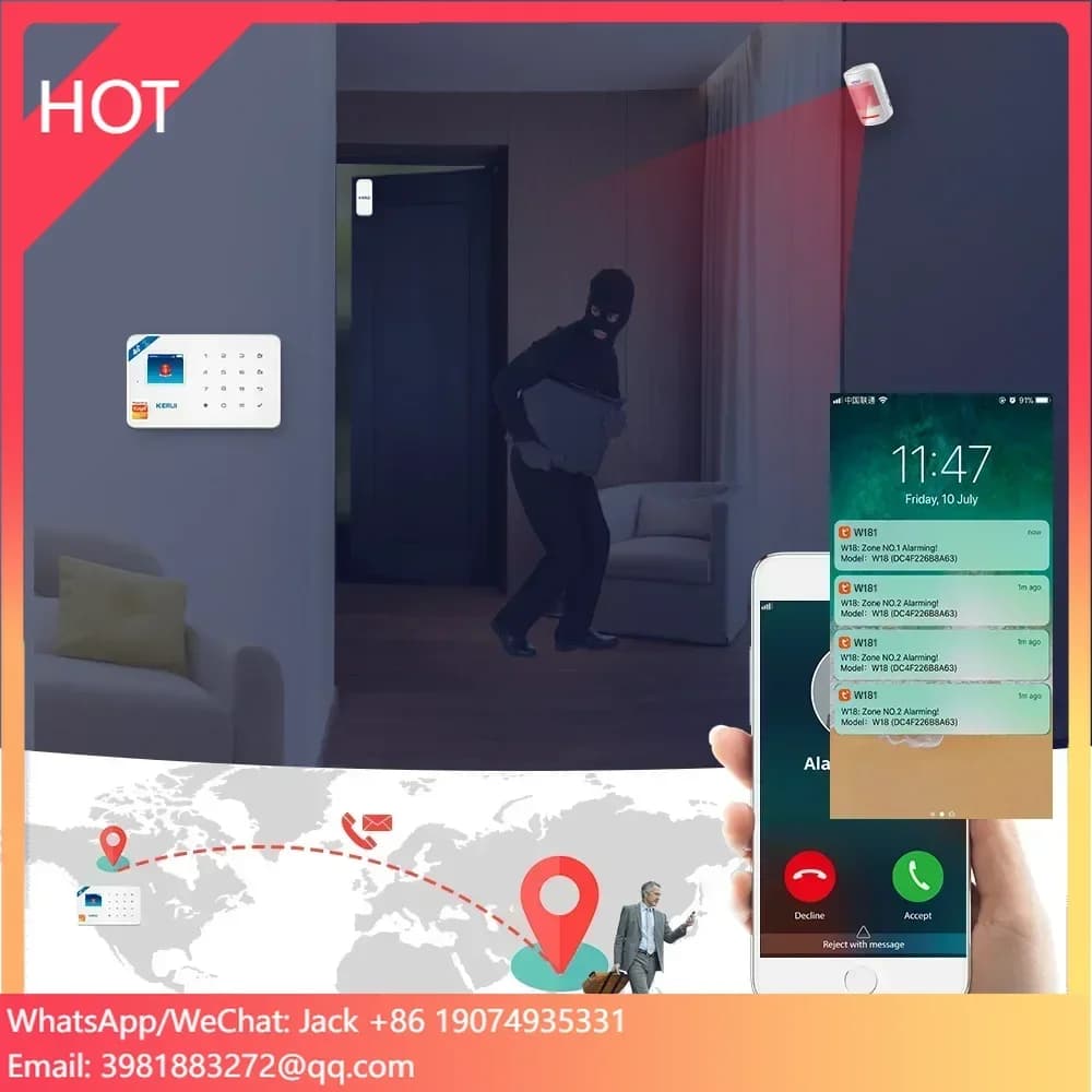 Home Alarm System KERUI W184 4G GSM WIFI Compatible with Alexa, Tuya Smart Camera, Wireless Door Sensor, Anti-theft Kit