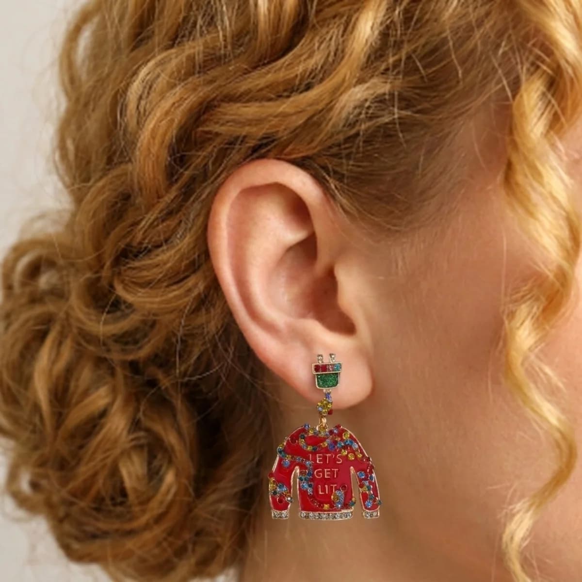 Colorful Rhinestone Christmas Sweater Gift Box Drop Earrings For Women Xmas Snowflake Skate Light Bulb House Earrings Jewelry