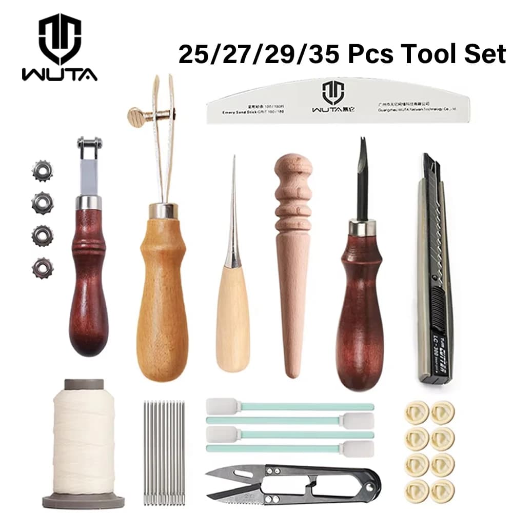 WUTA Kit di strumenti professionali per artigianato in pelle Cucito a mano Cucitura Punch Work Set base per principianti fai da te 25/27/29/35 pezzi disponibili