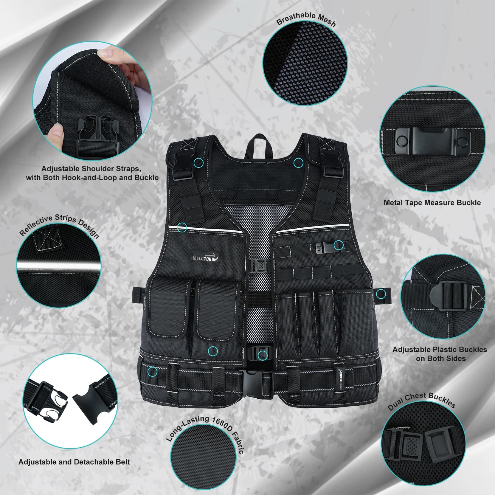 Tool Vest for Men with Pouches and Belt, Adjustable Multi-Pocket Safety Tool Vest for Electrician, Carpenter