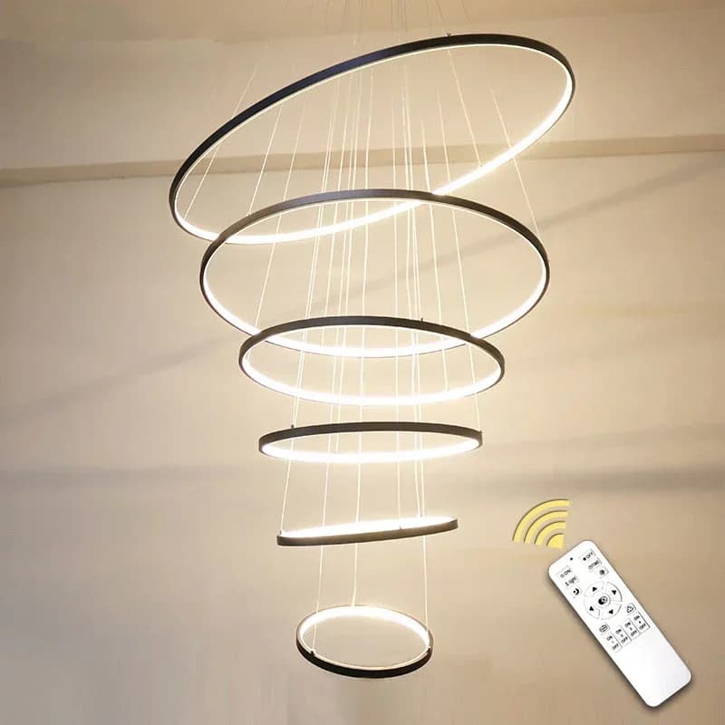 Lampadario moderno a soffitto a LED a 5 anelli per soggiorno, tavolo da pranzo, scala, ciondolo, decorazioni per la casa, illuminazione per interni, apparecchi di illuminazione