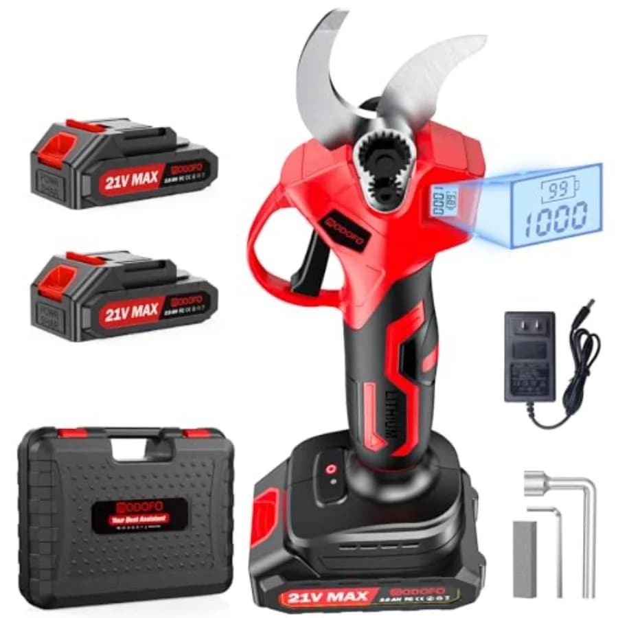 Powered electric pruning scissors, 1.4 inch cutting diameter, battery pot with LCD display, brushless motor.