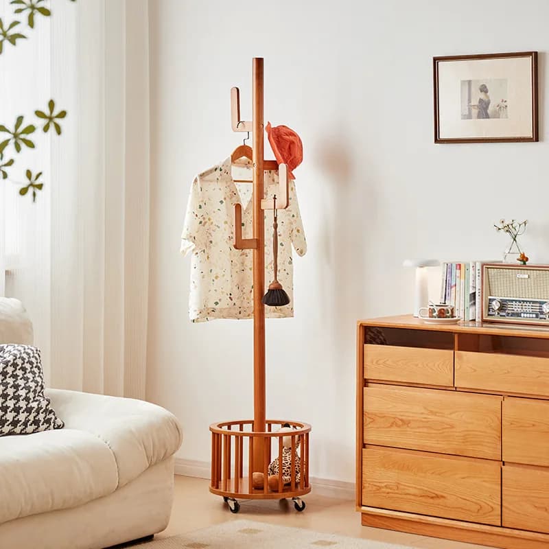 Floor-to-ceiling clothes hanger for bedroom in solid wood Basket for dirty clothes Basket for clothes Simple clothes