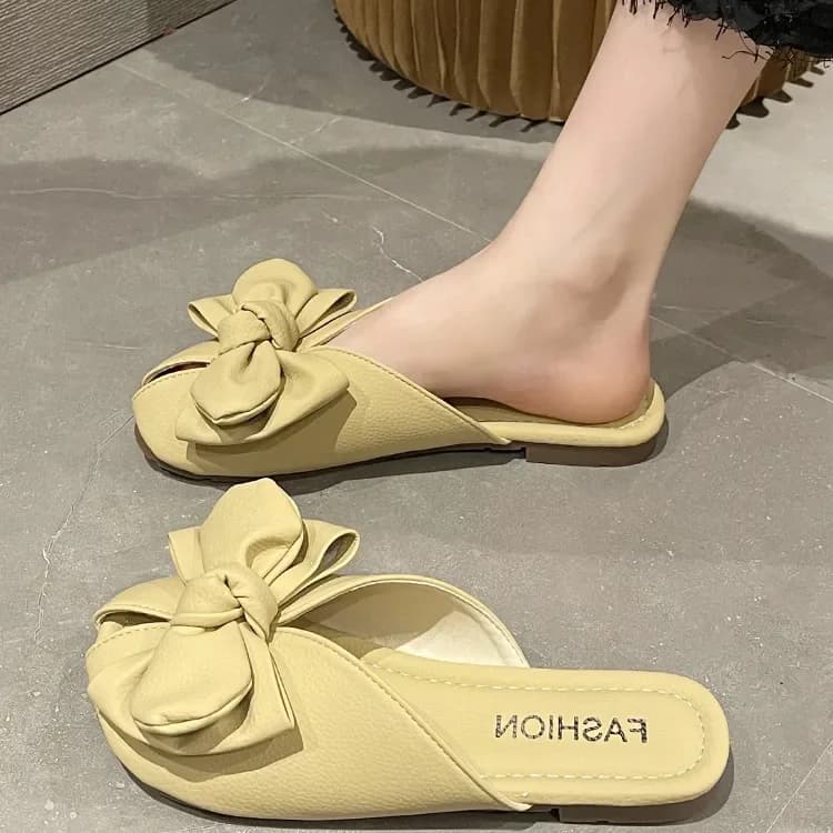 Ciabatte estive da donna con nodo, nuove, a fondo piatto, a bocca di pesce, per esterni, con gonne, stile coreano