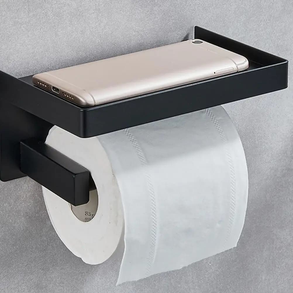 1Set Reliable Toilet Roll Paper Rack Wall-Mounted Multifunctional Tissue Paper Holder Space-Saving Bathroom Phone Storage