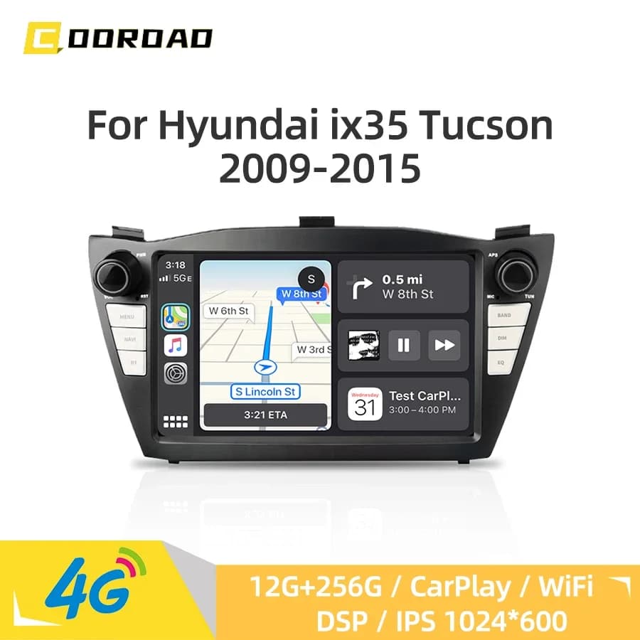 Android 14.0 Car Multimedia Player CarPlay GPS Navigation 4G WiFi Bluetooth Stereo Car Radio For Hyundai ix35 Tucson 2009-2015