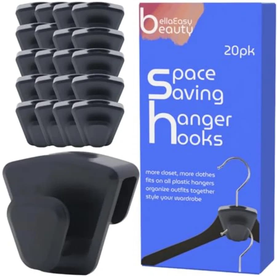 Hanger Hooks - Space-Saving Closet Organizers - Connector Hooks for Clothes, Accessories and Bags - 20 Pack of Black