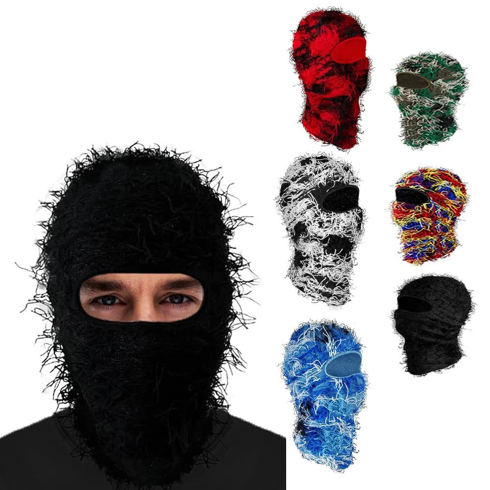 1 pz Copertura Completa Maschera Da Sci Cappello Passamontagna Distressed Lavorato A Maglia Beanie Camouflage Cappello Da Uomo Delle Donne di Inverno Caldo Antivento Bicicletta Nec