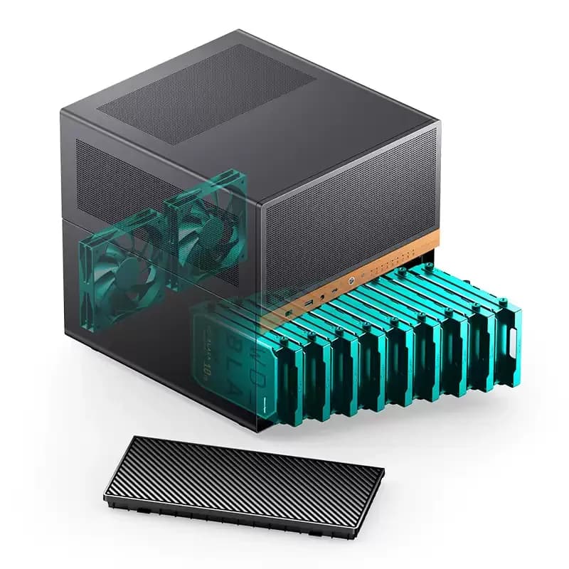 9-Bay NAS Chassis Black, Home Network Storage Case for Computer, 240mm AIO Radiator Support, MATX Motherboard