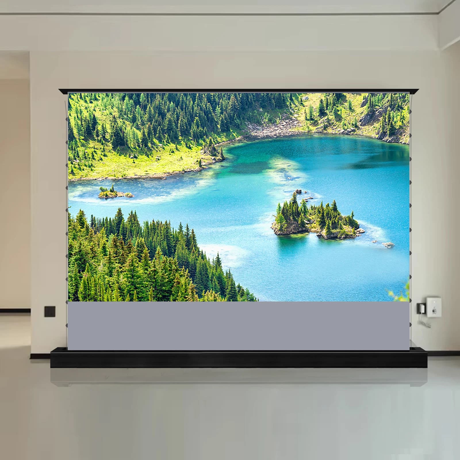 Schermo di proiezione motorizzato da pavimento Max 150'' con sollevamento automatico 8K 16:9 ALR per proiettore a lunga gittata Hisense C2 Ultra 4K