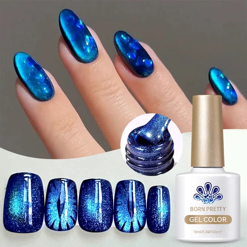 BORN PRETTY 10ml Smalto per unghie gel magnetico per gatti in vetro gelatina blu intenso Colore estivo Semi permanente per manicure Smalto gel UV LED