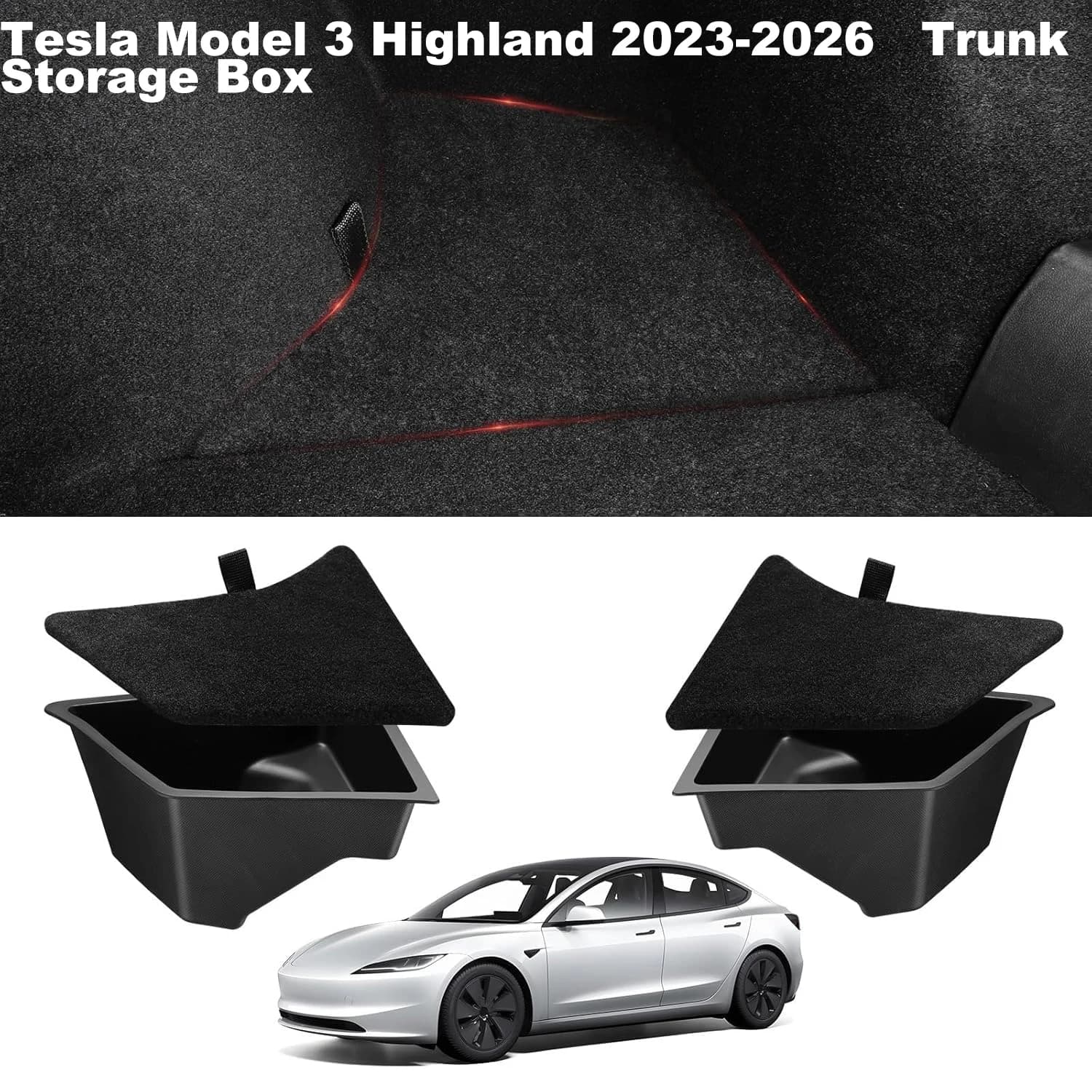 2 Scatole Portaoggetti per Tesla Model 3 Highland 2024-2026, Contenitori Laterali per Bagagliaio Posteriore con Coperchi, Pacchetti di Protezione