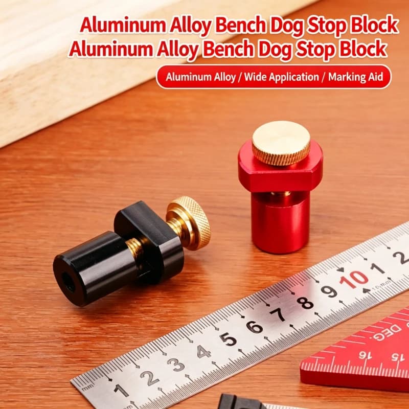 Non-Slip Bench Tenon Stopper Bench Dogs Aluminum Alloy Black and Red MFT Stops 19/20mm Auxiliary for Woodworking Limit Blocks