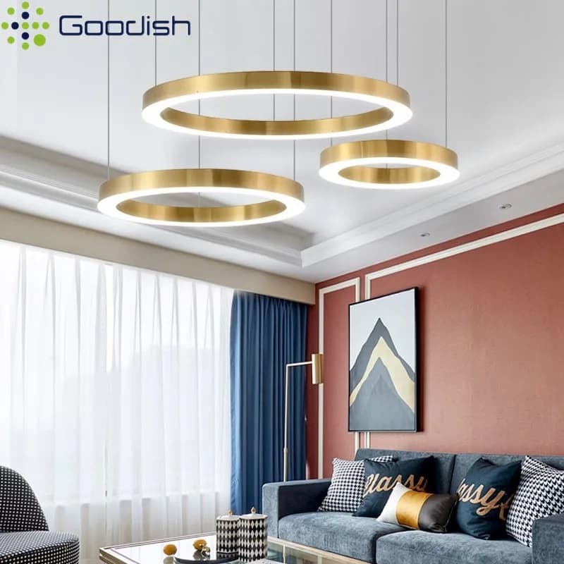 Lampade a sospensione moderne a LED nordiche Lampade di lusso per cucina Soggiorno Sala da pranzo Camera da letto Anelli circolari spazzolati Lampadari per la decorazione della casa