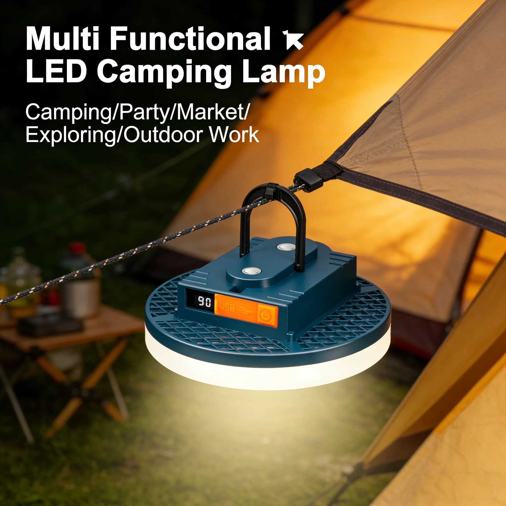 Luce da Campeggio Ricaricabile 7500mAh, Portatile con Sospensione e Attacco Magnetico, LED Ultra Luminoso per Tenda e Pesca all'Aperto