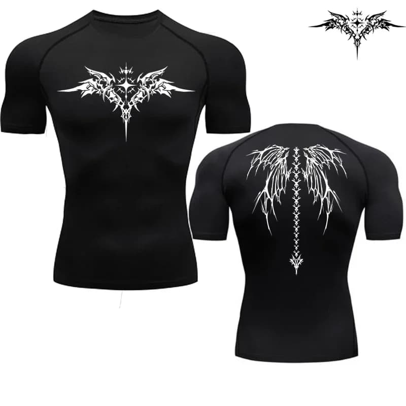T-shirt a compressione da uomo con stampa anime casual, ad asciugatura rapida, per fitness, sport, palestra, a maniche lunghe, traspirante, taglie S-3XL