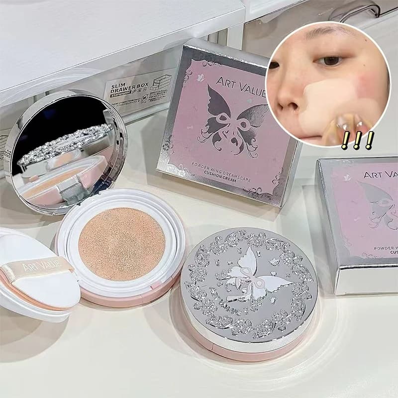QIBEST Crema Idratante Air Cushion, Fondotinta Rapido, Base Trucco Impermeabile a Lunga Durata, Correttore Illuminante per il Viso