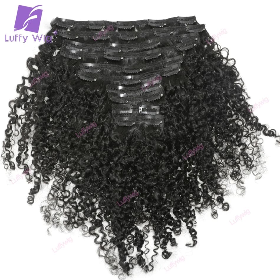 Afro Kinky Curly Clip In Human Hair Extensions 8pcs 70g 100g Clip Ins Bundles Natural Color Clip On Hair For Black Women Luffy