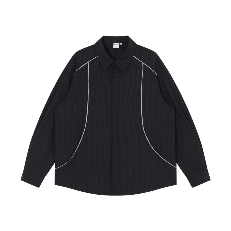 Camicia in tessuto 3D Uomo Autunno Streetwear Moda Allentata Casual Manica lunga Camicie cargo a righe Camicette oversize Cityboy