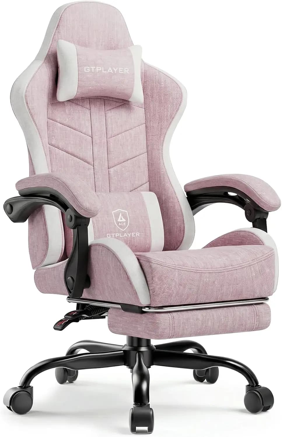 Sedia da Gaming Ergonomica con Poggiapiedi, 90-155 ° Reclinabile, Altezza regolabile, Poggiatesta e supporto lombare rimovibili, Rosa