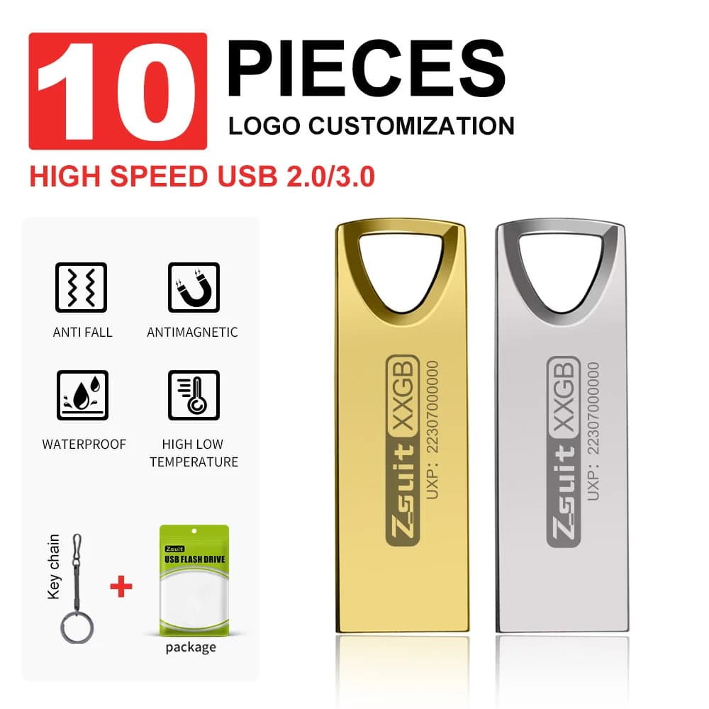 Zsuit 10 Pz Chiavetta USB 64 GB Pen Drive 2G 4G 8G Chiavetta USB in metallo Chiavetta di memoria 32G Logo personalizzato gratuito Flash Usb 3.0