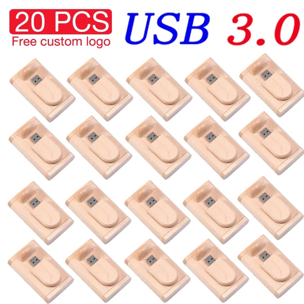 JASTER 20 PZ LOTTO Logo personalizzato gratuito Chiavetta USB 3.0 128 GB Bella scatola di legno Memory Stick 64 GB Regalo creativo Pen Drive 32 GB