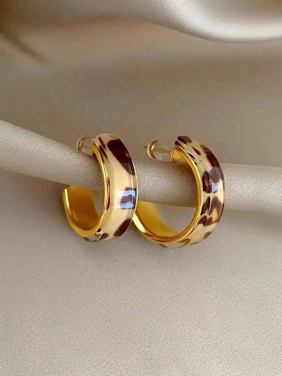 1 Pair Minimalist Luxury Fashion Elegant Personalized French Vintage Elegant High-End Synthetic Resin Leopard Print Geometric De