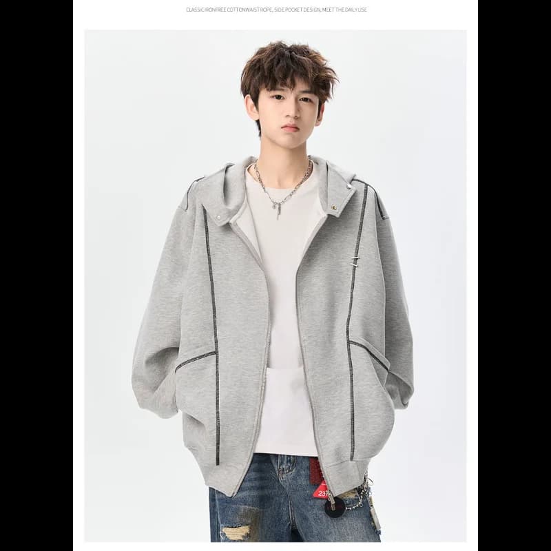 Giacca da uomo a maniche lunghe con cappuccio a doppia testa con cerniera a lanterna, top cardigan casual ampio da strada