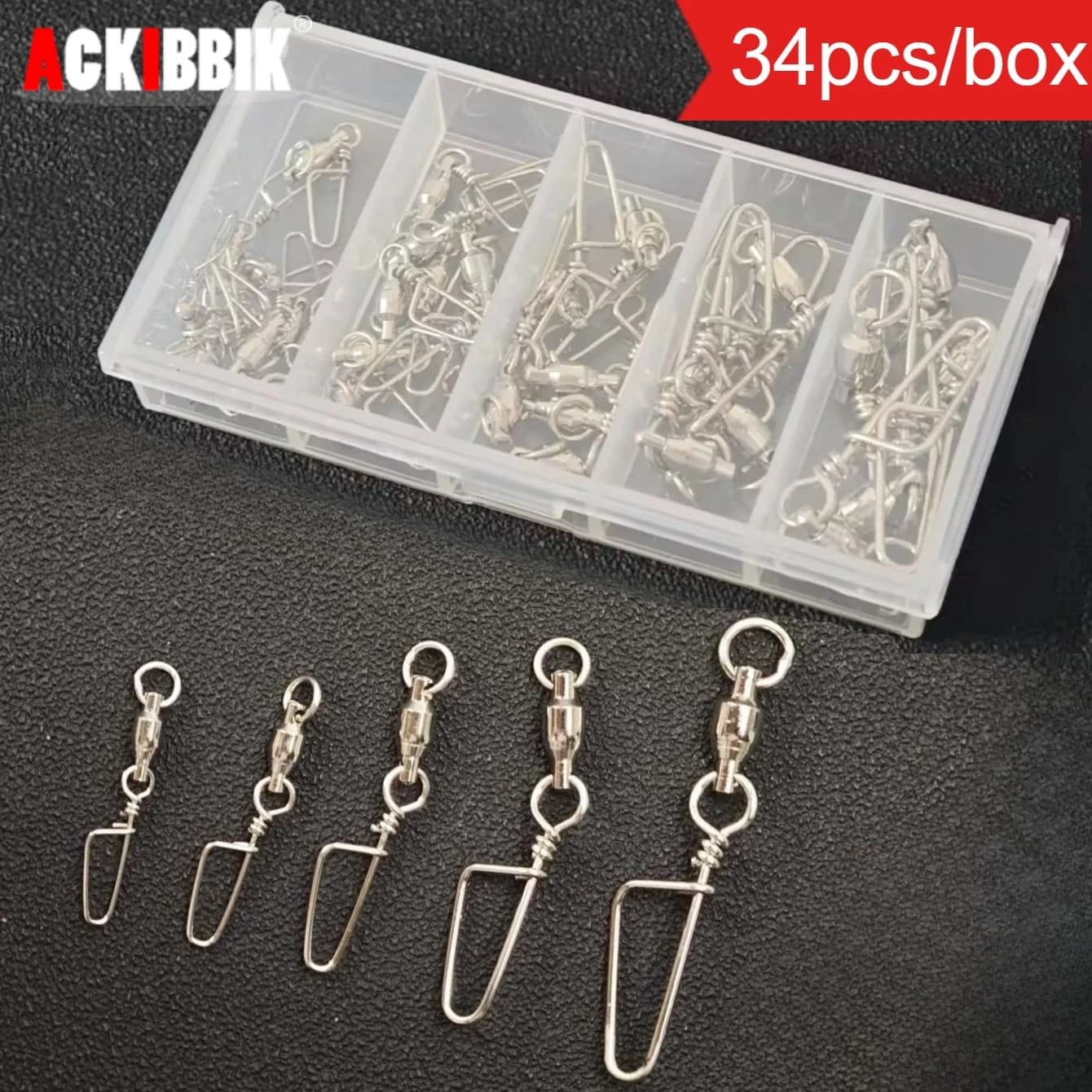 Ackibbik Set of 34 Fishing Spins with Stainless Steel Safety Mosque for Salt Water and Sweet
