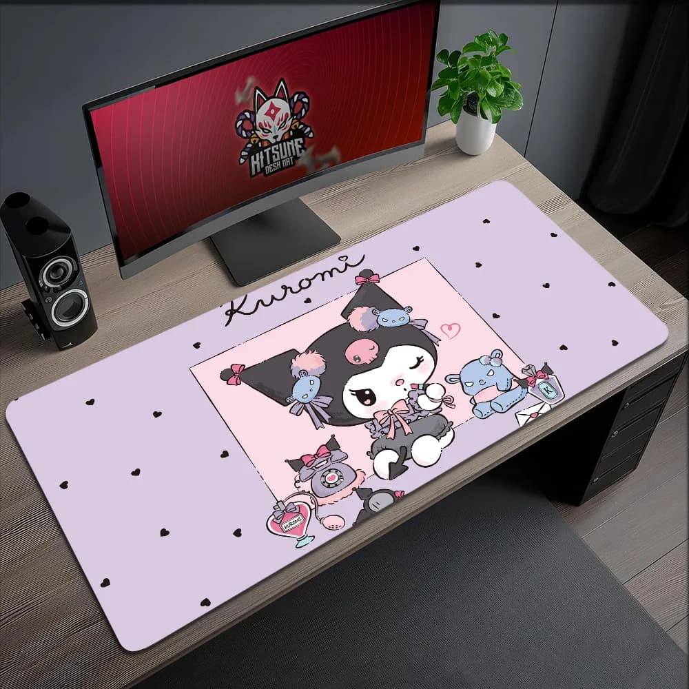 Tappetino per Mouse Carino K-Kuromi, Antiscivolo con Bordo Cucito, per Ufficio, Studenti, Gaming, Grande e Spesso, Cuscino per Scrivere