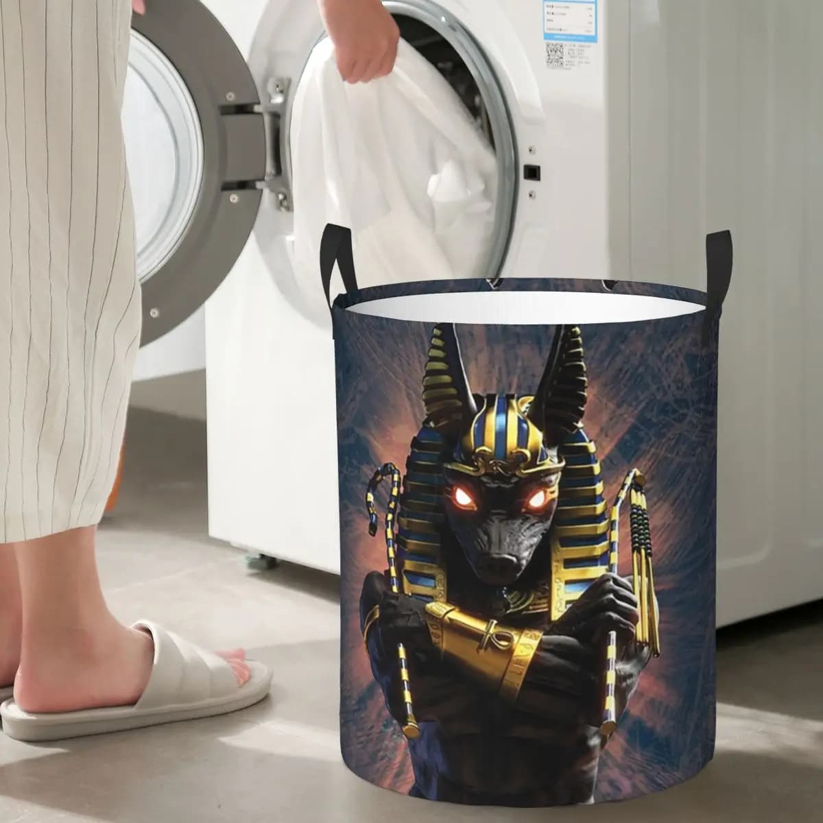 Cesto per Bucato Pieghevole con Motivo del Dio Egizio Anubis, Contenitore per Vestiti Sporchi e Giocattoli, Organizer per la Casa