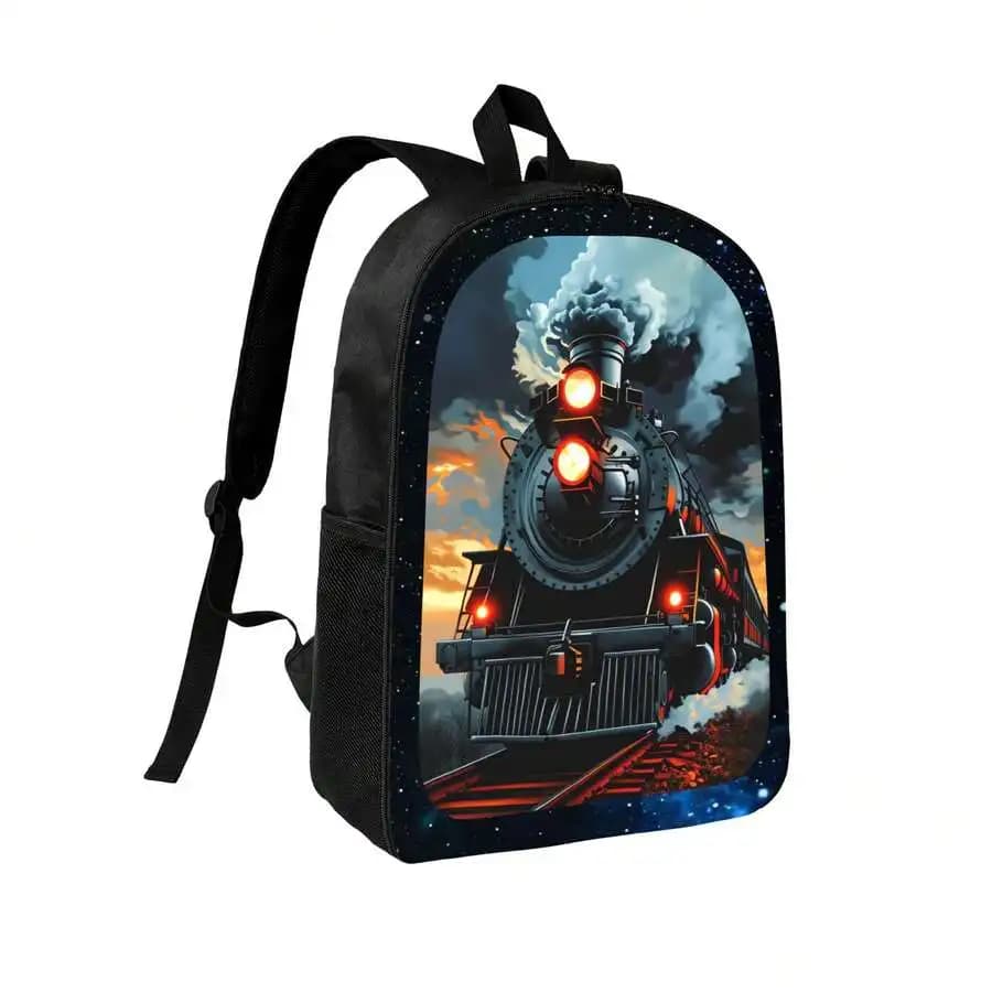Vintage Steam Train Print Backpack For Adults Lightweight Daily Bag With Adjustable Straps Zipper Closure