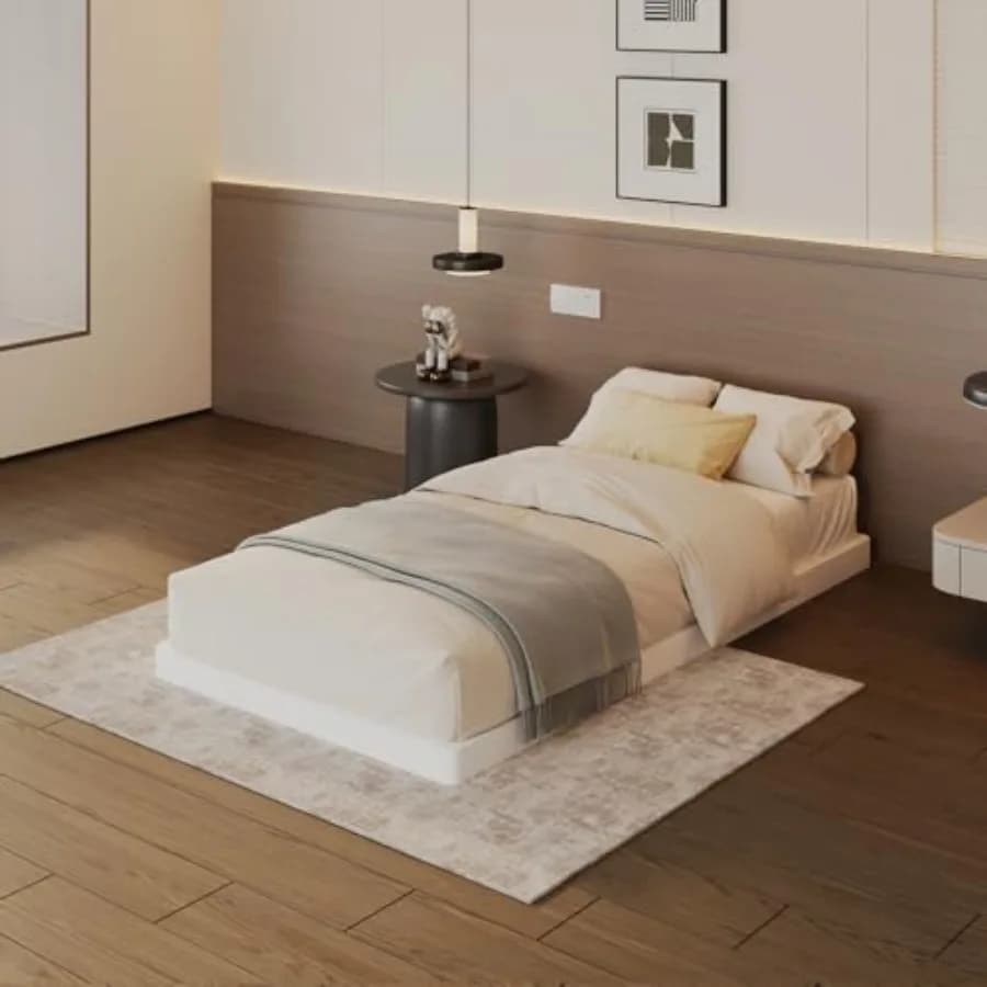 Base letto con box spring, struttura in metallo resistente con rivestimento in tessuto, silenziosa, facile da montare, nera