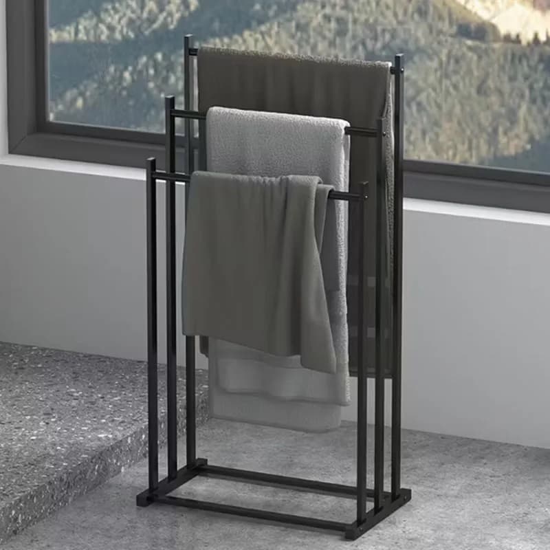 Portasciugamani moderno indipendente a 3 livelli: supporto per asciugare il bagno e la piscina da pavimento per carichi pesanti, organizer multifunzionale salvaspazio